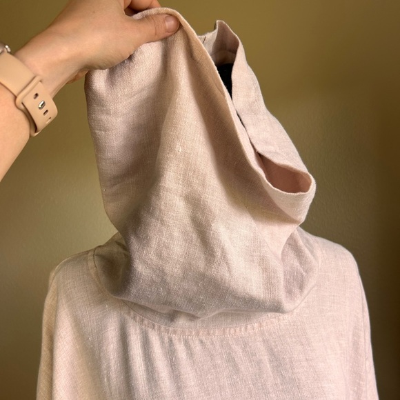 Eskandar DUSTY PINK Mid Weight Linen Mix Monk 30” Long Top w/Pockets (0) - Picture 7 of 11